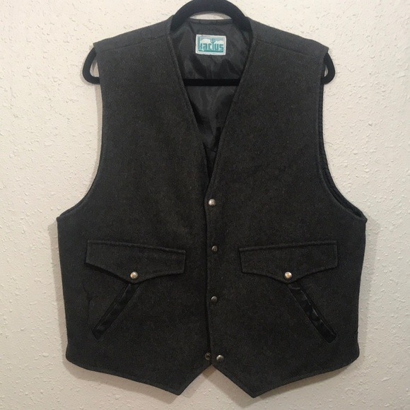 Kactus Western Wear Vintage Gray Wool Vest with Black Vegan Leather size L - Picture 1 of 6